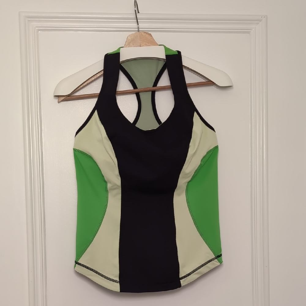 Lululemon Athletica Cardio Kick Black and Green Tank Top